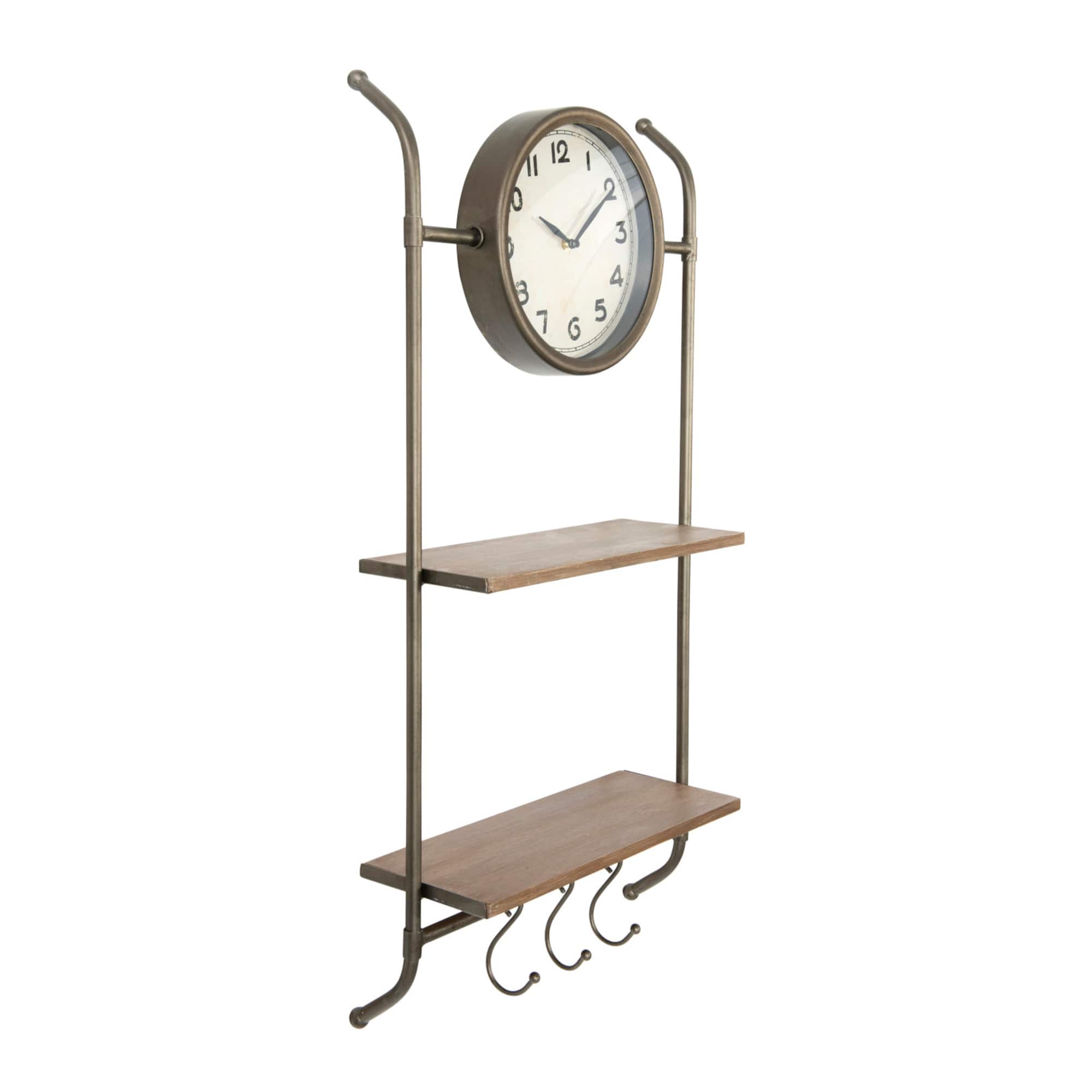 Hello Honey® Gold Wall Clock with 2 Shelves & 3 Hooks